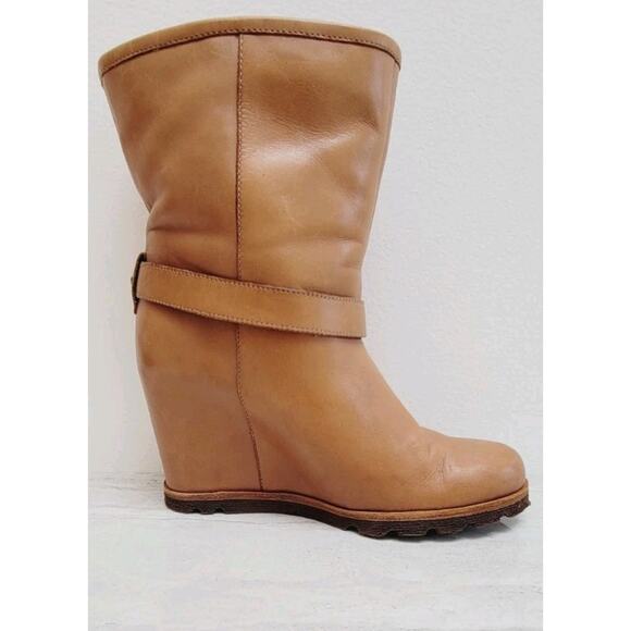 UGG ELLECIA BOOT WEDGE HEEL LEATHER SHEEPSKIN WOOL SHOES SIZE 7 - Picture 5 of 13